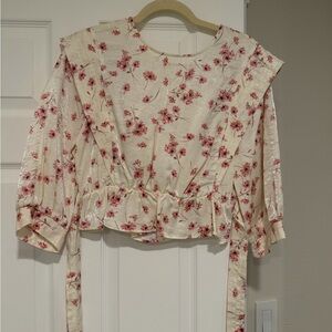 Zara Cream and Red Floral Blouse